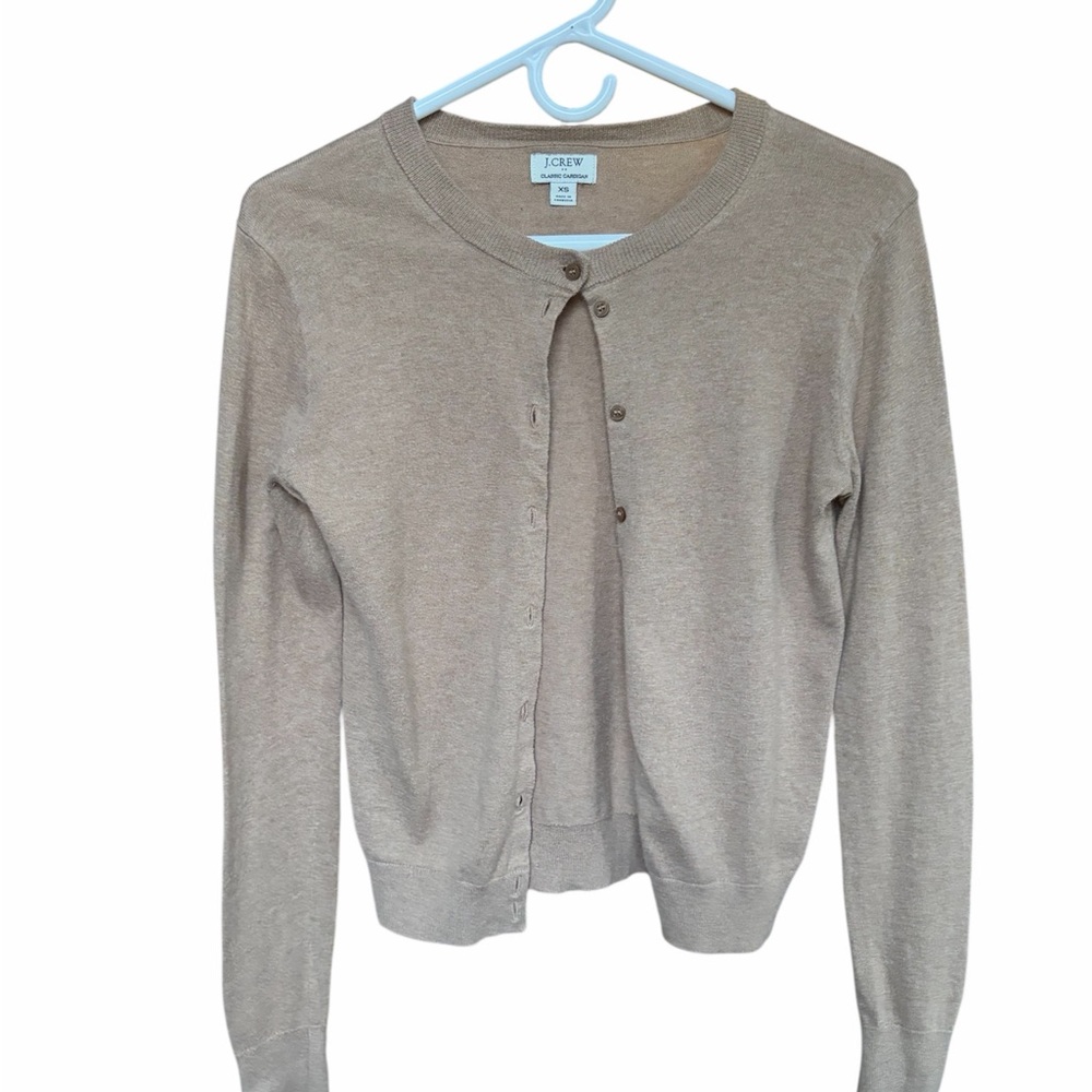 J. Crew Women's Lightweight Taupe Button Cardigan and sleeveless shirt set